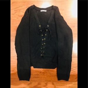 Black Lace up Sweater